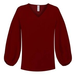 Women’s Long Sleeve Burgundy Wine Maroon Work Blouse Top Shirt